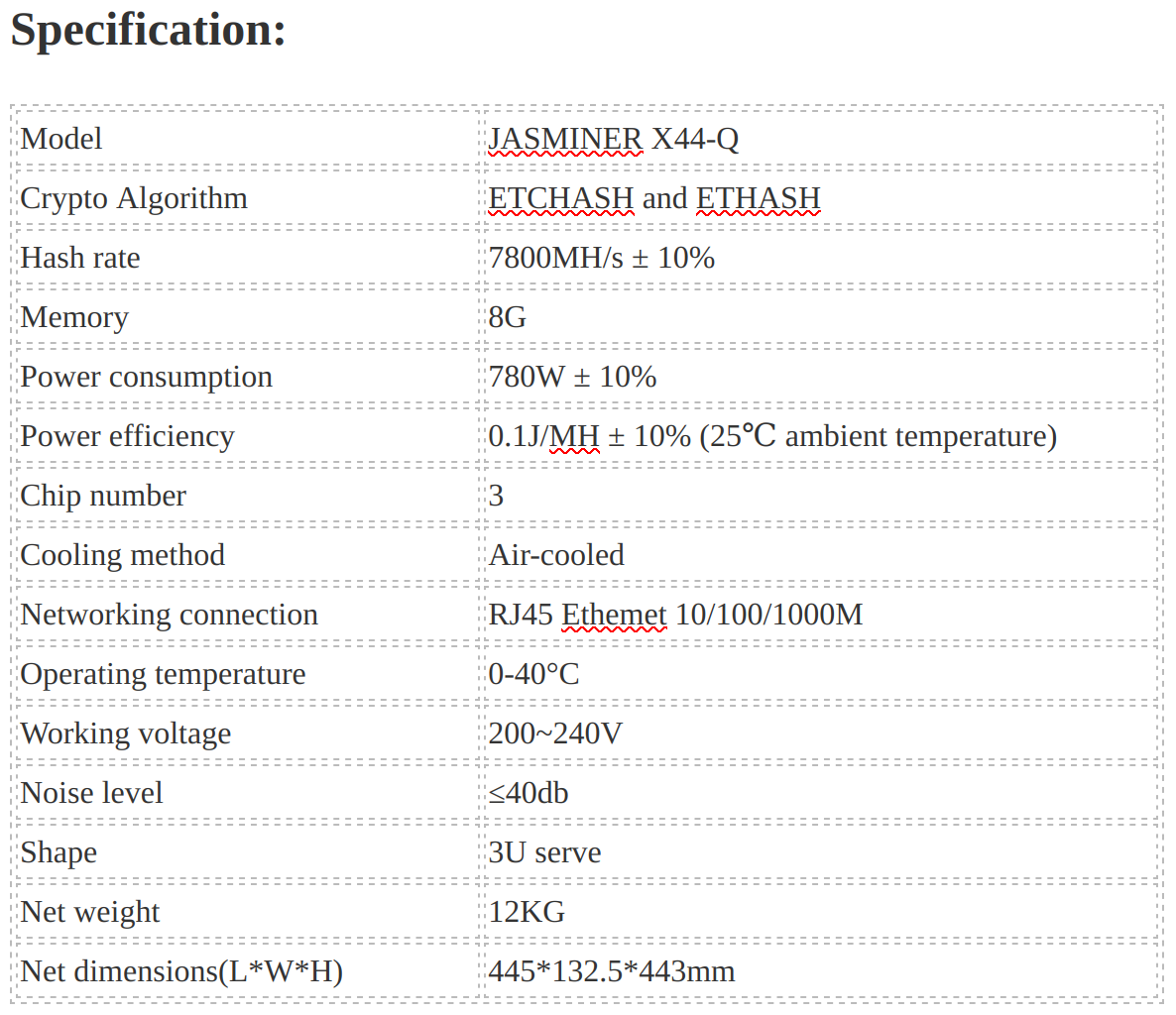 x44 q specificatin